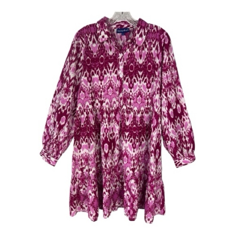 Ro's Garden Sz Large Pink Tyla Tiered Shirt Dress Cotton EUC - Picture 2 of 11